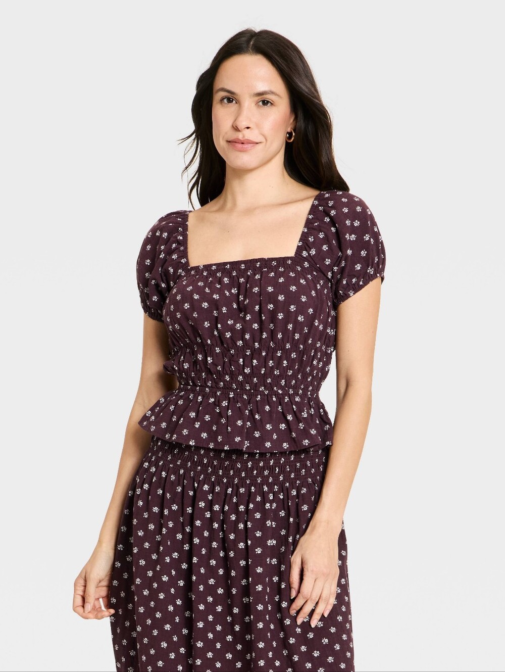 Universal Thread Plum Block Print Style Skirt & Blouse Set